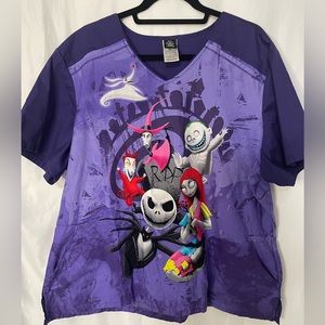 Disney |  Women's Nightmare Before Christmas R.I.P. Print Scrub Top